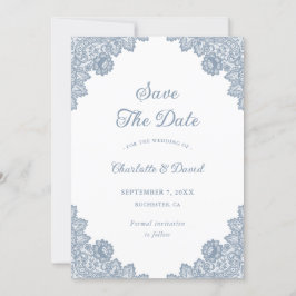 Elegant Dusty Blue Floral Lace Wedding Save The Date