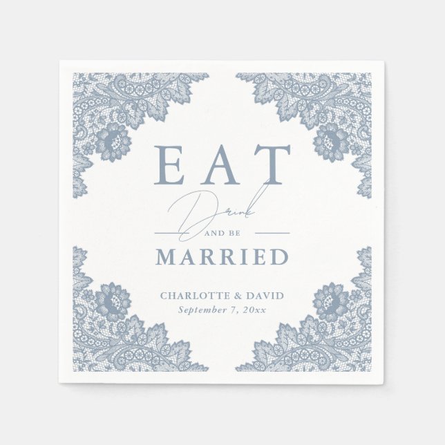Elegant Dusty Blue Floral Lace Wedding Serviette (Vorderseite)