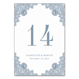Elegant Dusty Blue Floral Lace Wedding Tischnummer