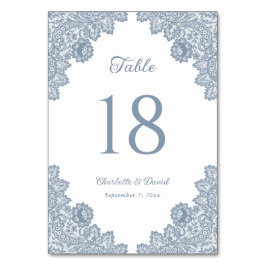 Elegant Dusty Blue Floral Lace Wedding Tischnummer