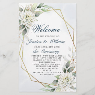 Élégant Dusty Blue Floral Mariage programme de cér