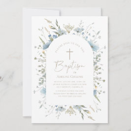 Elegant Dusty Blue Floral mit Script-Taufe Einladung