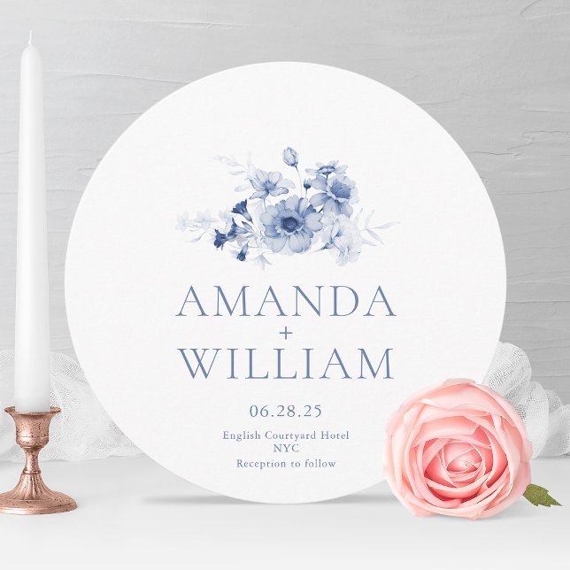 Elegant Dusty Blue Floral Round Wedding Einladung (Von Creator hochgeladen)