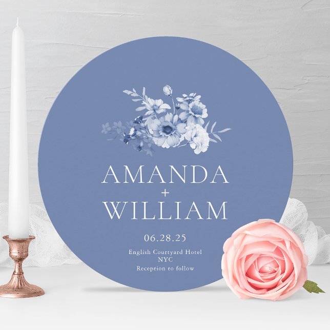 Elegant Dusty Blue Floral Round Wedding Einladung (Von Creator hochgeladen)