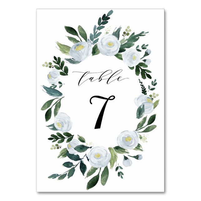 Elegant Dusty Blue Floral Rustic Garden Wedding Tischnummer (Vorderseite)
