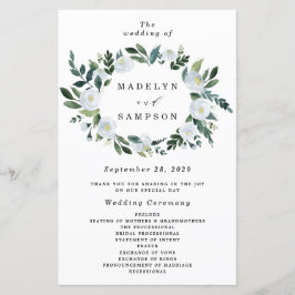Élégant Dusty Blue Floral Rustic Wedding Programme