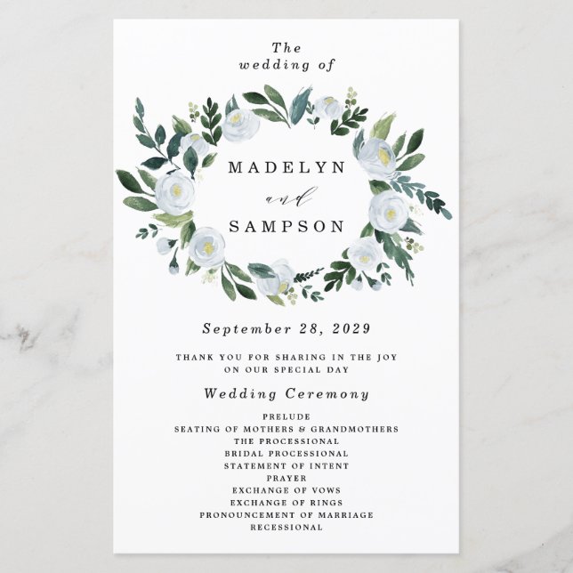 Élégant Dusty Blue Floral Rustic Wedding Programme (Devant)