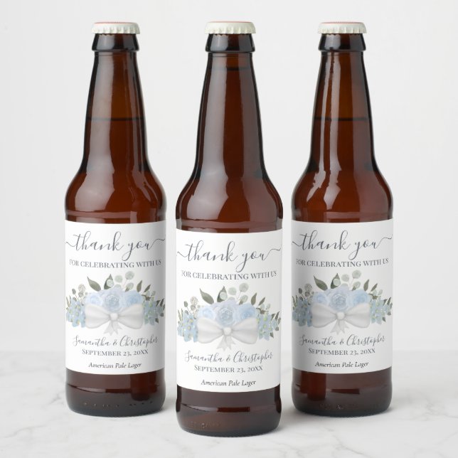 Elegant Dusty Blue Floral Rustic Wedding Vielen Da Bierflaschenetikett (Flaschen)