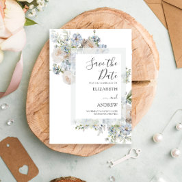 Elegant Dusty Blue Floral Save the Date