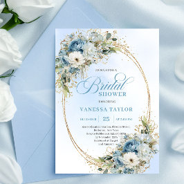Elegant Dusty Blue Floral Script Bridal Shower   Einladung