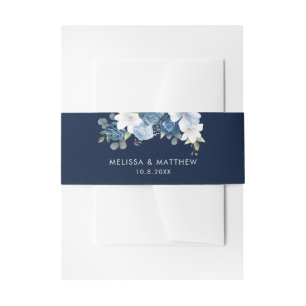 Elegant Dusty Blue Floral Script Wedding Einladungsbanderole