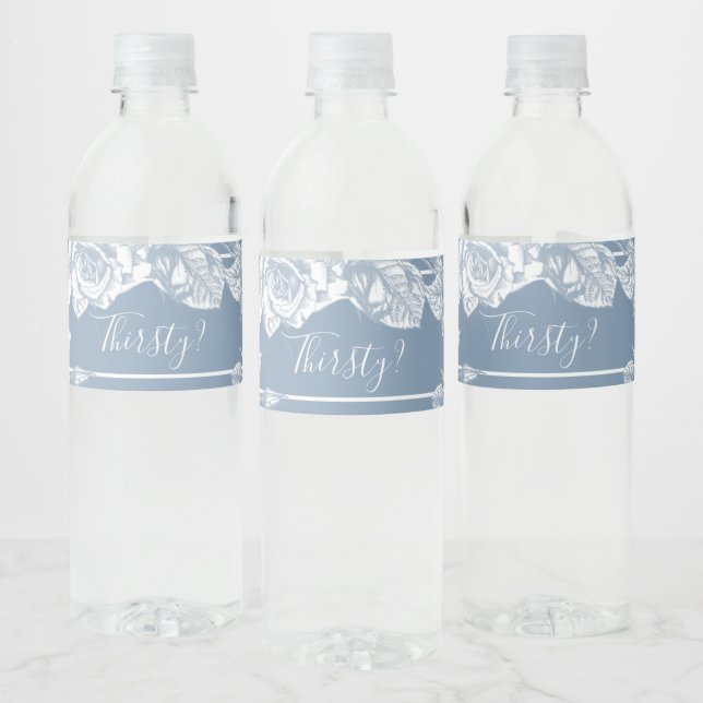 Elegant Dusty Blue Floral Thirsty (Flaschen)