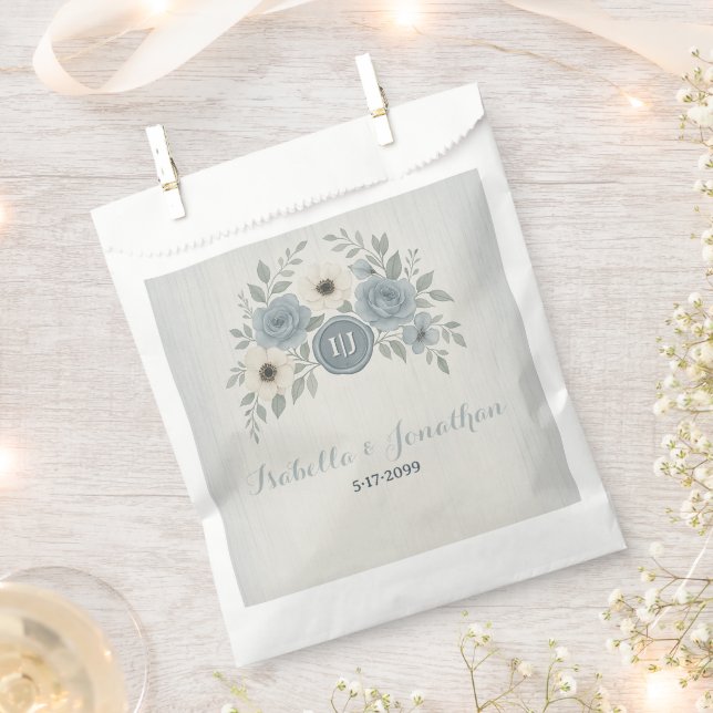 Elegant Dusty Blue Floral Wax Seal Wedding Geschenktütchen (Ausgeschnitten)