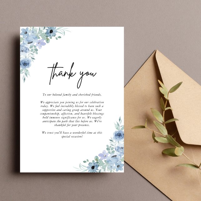 Elegant Dusty Blue Floral Wedding Dankeskarte (Von Creator hochgeladen)