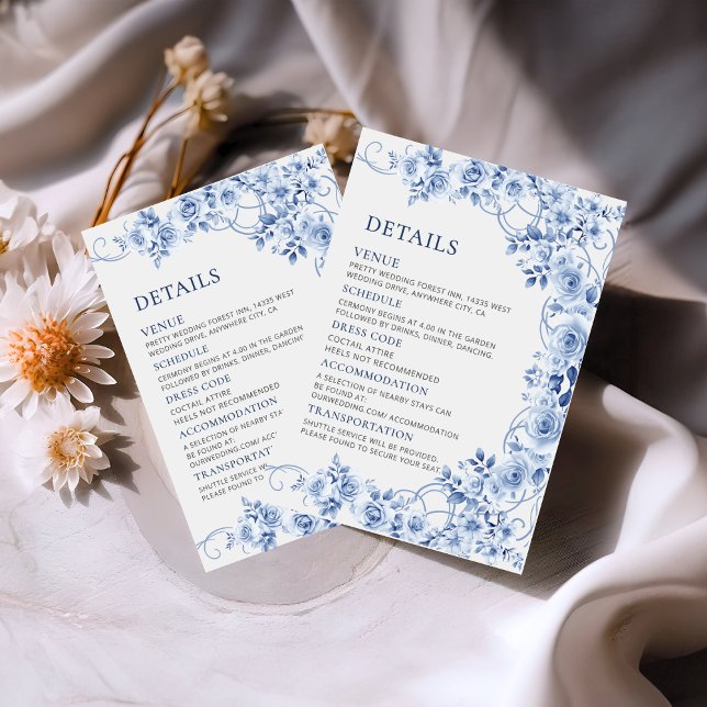 Elegant dusty blue floral wedding details  begleitkarte (Von Creator hochgeladen)