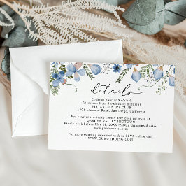 Elegant Dusty Blue Floral Wedding Details Begleitkarte