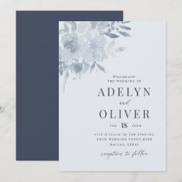 Elegant Dusty Blue Floral Wedding Einladung