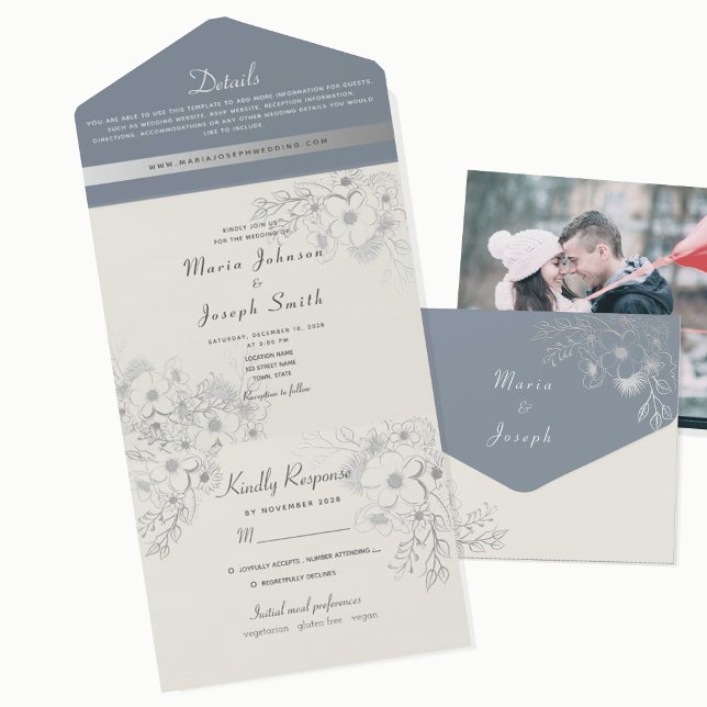 Elegant Dusty Blue Floral Wedding Einladung (Von Creator hochgeladen)