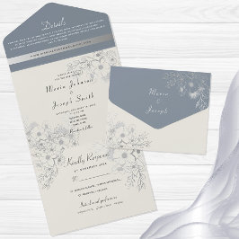 Elegant Dusty Blue Floral Wedding Einladung