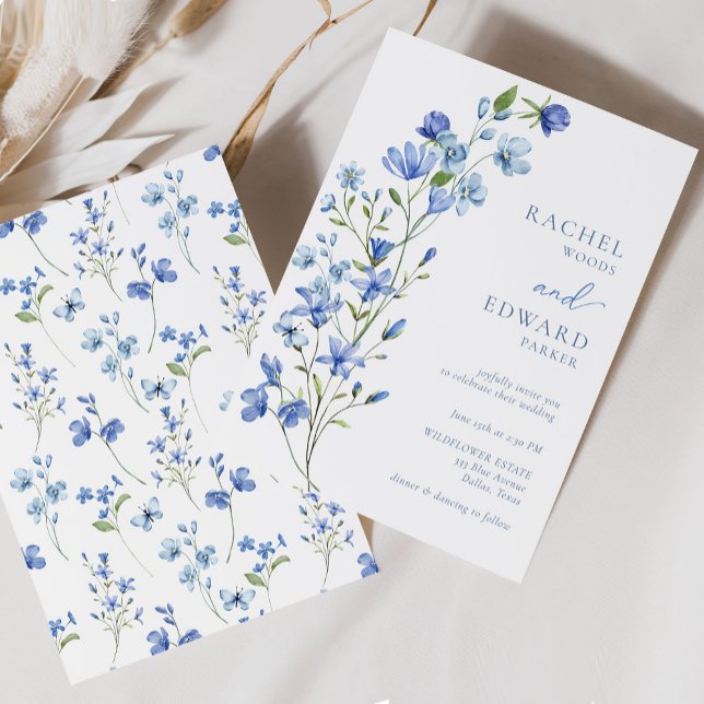 Elegant Dusty Blue Floral Wedding Einladung (Von Creator hochgeladen)