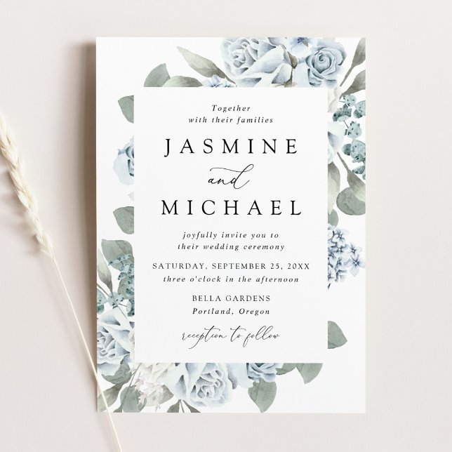 Elegant Dusty Blue Floral Wedding Einladung (Von Creator hochgeladen)