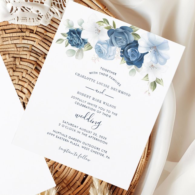 Elegant Dusty Blue Floral Wedding Einladung (Elegant Dusty Blue Floral Wedding Invitation)