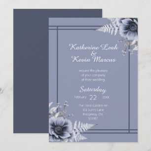 Elegant Dusty Blue Floral Wedding Einladung