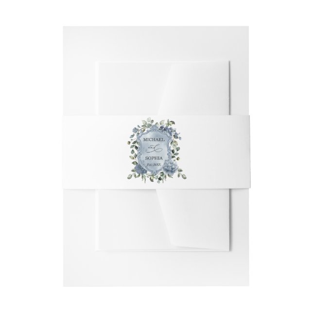 Elegant Dusty Blue Floral Wedding Einladungsbanderole (Vorderseite Beispiel)