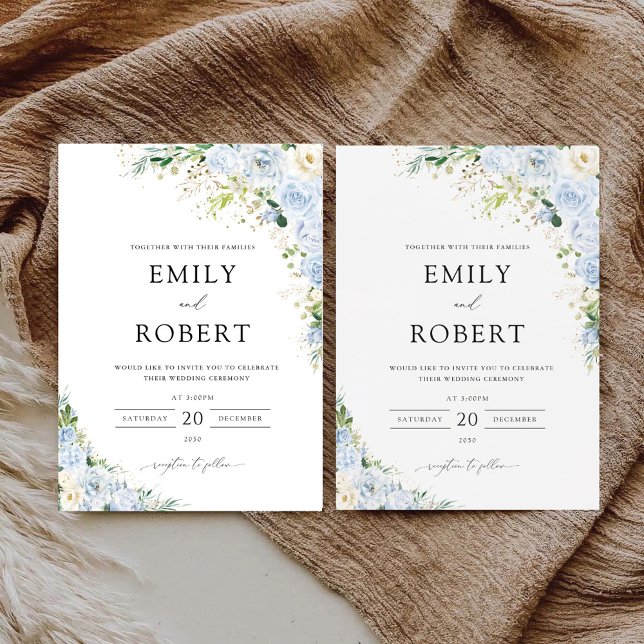 Elegant Dusty Blue Floral Wedding Invitation Einladung (Von Creator hochgeladen)