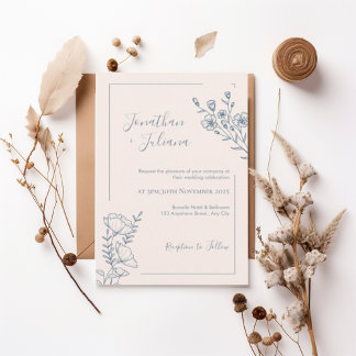 Elegant Dusty Blue Floral Wedding Invitation Einladung