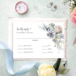 Elegant Dusty Blue Floral Wedding Meal Choice RSVP Karte