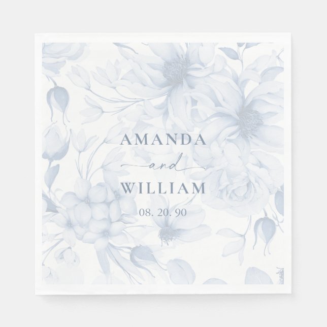 Elegant Dusty Blue Floral Wedding Napkin Serviette (Vorderseite)