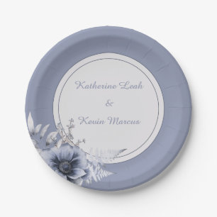 Elegant Dusty Blue Floral Wedding Pappteller