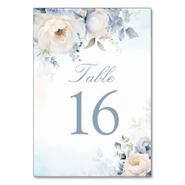 Elegant Dusty Blue Floral Wedding Personalisiert Tischnummer