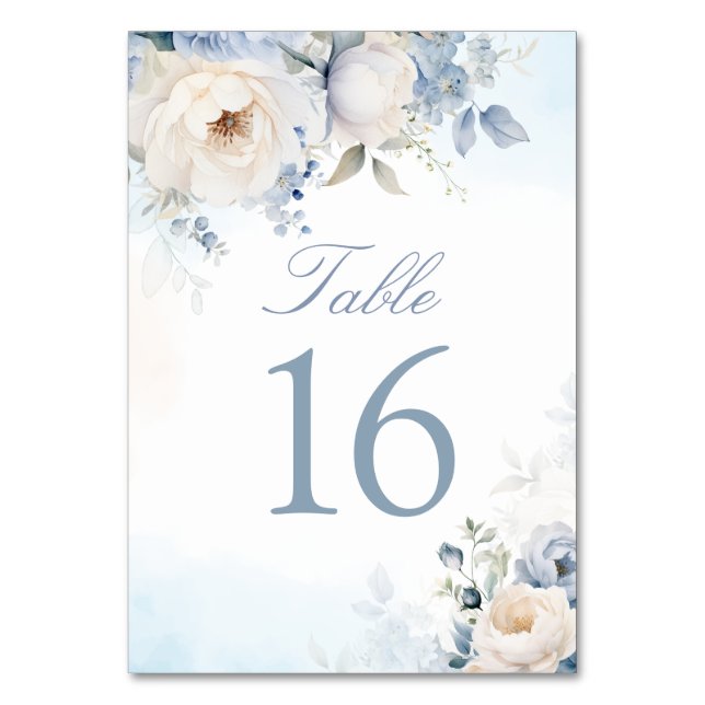 Elegant Dusty Blue Floral Wedding Personalisiert Tischnummer (Vorderseite)