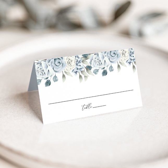 Elegant Dusty Blue Floral Wedding Platzkarte (Von Creator hochgeladen)