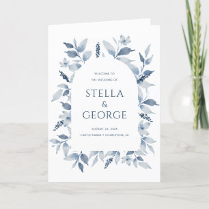 Elégant Dusty Blue Floral Wedding Programme