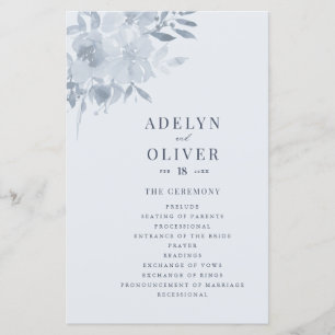 Elégant Dusty Blue Floral Wedding Programme