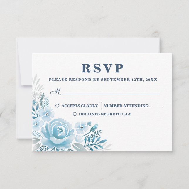 Elegant Dusty Blue Floral Wedding RSVP Card Karte (Vorderseite)