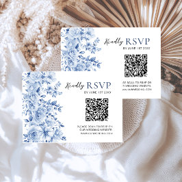 Elegant Dusty Blue Floral Wedding RSVP Card QR Cod Karte
