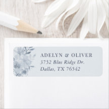 Elegant Dusty Blue Floral Wedding Rücksendeadresse