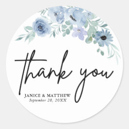 Elegant Dusty Blue Floral Wedding Runder Aufkleber