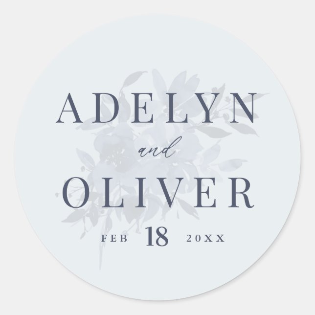 Elegant Dusty Blue Floral Wedding Runder Aufkleber (Vorderseite)