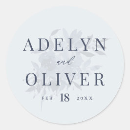 Elegant Dusty Blue Floral Wedding Runder Aufkleber