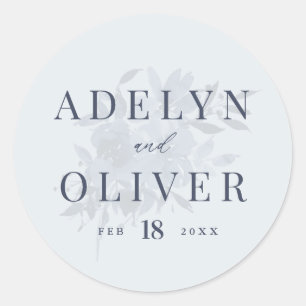 Elegant Dusty Blue Floral Wedding Runder Aufkleber