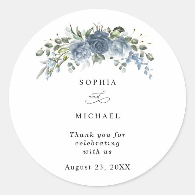 Elegant Dusty Blue Floral Wedding Sticker (Devant)