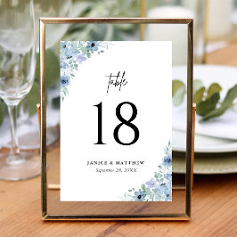 Elegant Dusty Blue Floral Wedding Tischnummer