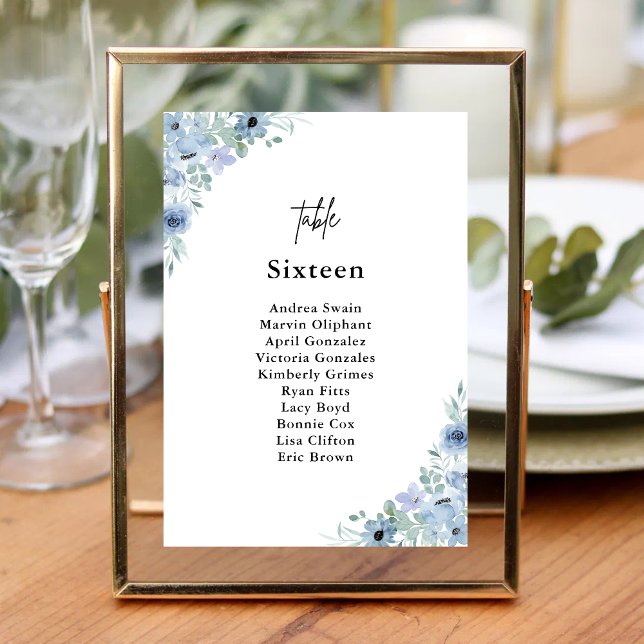 Elegant Dusty Blue Floral Wedding Tischnummer (Von Creator hochgeladen)