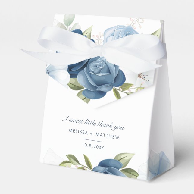 Elegant Dusty Blue Floral Wedding Vielen Dank Geschenkschachtel (Vorderseite)
