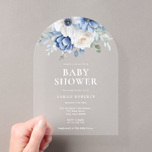 Elegant Dusty Blue Floral Winter Baby Shower Acryleinladungen
